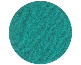 Rund Tyrolit Qdisc PE Y 50XS ZA80 P48 quick change-slibeskive set forfra med turkis slibeflade.