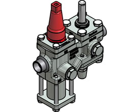 Danfoss ICF 15-4-8 ventilstation med 22 mm lodningstilslutning, stålhus og markant rød betjeningsknap.