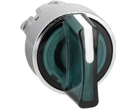 Schneider Electric drejegreb med lys i grøn, Harmony Style 4, 3 faste positioner, metal. Synlig kromring.