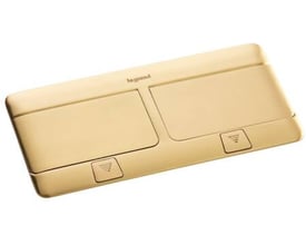 Legrand Popop 8 Modul i messingfarve, et planforsænket pop-up system med to låg og symboler for elektrisk forbindelse.