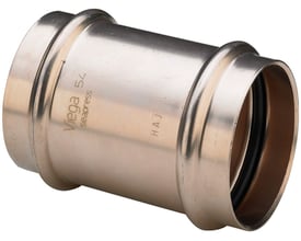 Viega Seapress skydemuffe af CuNi10Fe1,6Mn legering til 42 mm rør, perfekt til havvandsapplikationer og skibsbyggeri.