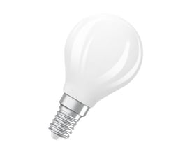 Mat hvid LED kronepære med E14 fatning og 470 lumen lysstyrke, erstatter 40W glødepære og er dæmpbar.