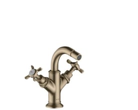 Hansgrohe Axor Montreux 2-greb bidetarmatur med børstet nikkel overflade, der viser den klassiske stil og to greb.