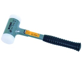 Ironside dødslagshammer på 580 g med gråt hoved, hvide nylonbaner og sort ergonomisk greb; diameter 30 mm.