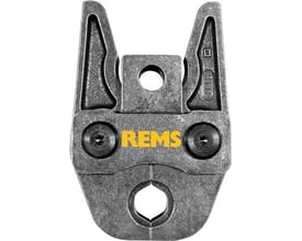 Rems presstang med Ø15 mm M-bakke til Nirosan og Mapress fittings, fremstillet af robust specialstål med synlig logo.