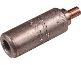 Elpress bimetals samlemuffe AKS95-25 til 95mm² Al og 25mm² Cu ledere, med prægninger og kobberende.