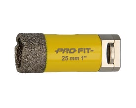 PRO-FIT diamanthulsav på 25 mm med gul cylinder og diamantbelagt skæreside mod venstre.