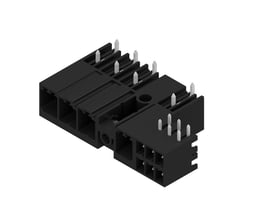 Sort 4-polet hybridstik til printkort fra Weidmüller med metalben og 7,62 mm afstand mellem polerne.