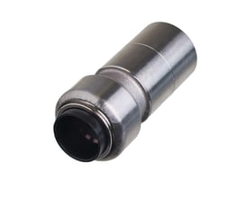 Roth reduktion i rustfrit stål på 18 x 15 mm, set fra siden med en sort indvendig foring.