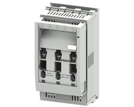 Siemens Sentron J sikringsholder, 3-polet, 100A og 600V, med mærkat der viser typenummer og advarsel.