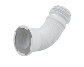 Alca A97 fleksibel afløbsbøjning bøjet i en S-form, fremstillet af hvid PP-materiale med dimensioner Ø80-120 mm.