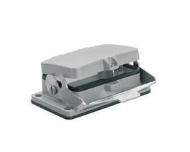 Weidmüller chassishus størrelse 12 med låg og 1 bøjle, grå plast og metal på hvid baggrund.