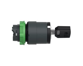 Schneider Electric nøgleafbryder med 2 faste positioner, sort plast og grøn monteringsring.