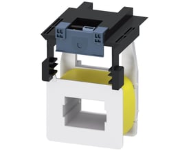 Siemens udtræk spole S12 kon til kontaktorer 3RT107/127/147 med AC/DC-drift og PLC-interface i hvid og sort plast.