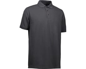 ID Identity klassisk koksgrå poloshirt i størrelse XS, uden brystlomme og med tre knapper ved kraven.