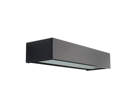 Sort SG Armaturen Edge Direct vægarmatur med opad-/nedadgående lysafgivelse, lavet af pulverlakeret aluminium og hærdet glas.