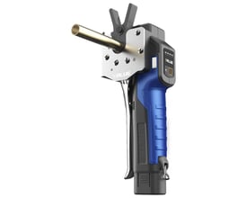 Nærbillede af Elma Instruments VET-19LI kraveværktøj, der viser batteriindikator og rørfastgørelse.