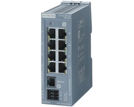 Siemens SCALANCE XB208 managebar industri-switch med otte 10/100 Mbit/s RJ45 porte og en konsolport for nem datanetværkskonfiguration.