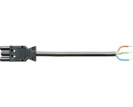 Sort Wieland gesis® GST18I3 tilslutningskabel på 1,5 meter med 3-polet hunstik og frie, farvede ledere.