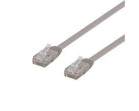 DELTACO U/UTP Cat6 fladt patchkabel på 0,5 meter i grå, halogenfri LSZH-version med guldbelagte stik.