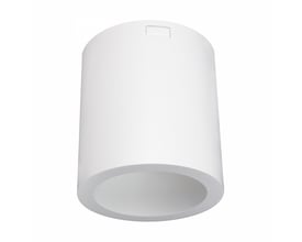 Hvid SpectrumLED Chloe 7W påbygningsspot med rund åbning og cylindrisk form, set skråt forfra.