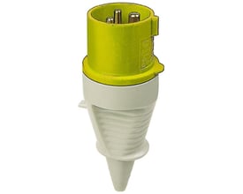 Gul CEE stikprop med 3 poler, 16A og 110V, med IP44-klassificering og H4 jordforbindelse.
