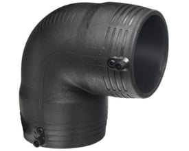 Georg Fischer ELGEF Plus 90° svejsevinkel i sort PE100 materiale med 75 mm diameter og SDR11.