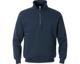 Kansas FS sweatshirt med kort lynlås i marineblå, størrelse M, med ribstrik ved hals og ærmer.