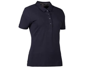 ID Identity navy stretch polo til damer i størrelse M med klassisk krave og knaplukning.
