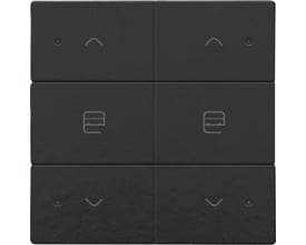 Niko motortryk med dobbelt kontrol til motorer som gardiner, i elegant sort bakelite® med piano black finish og LED.
