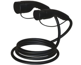 Sort Type 2-ladekabel til elbil på 5 meter med to stik og oprullet kabel, til 22 kW og 32 A.