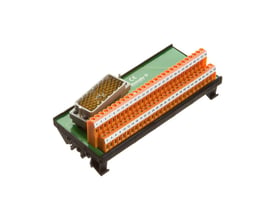 Weidmüller interface-modul med 56-polet ELCO-stik og terminaler, set skråt ovenfra med orange tilslutningsrækker.