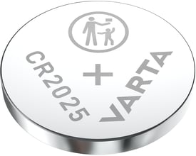 Enkelt Varta CR2025 lithium knapcellebatteri med Varta logo og CR2025 tekst i grå.