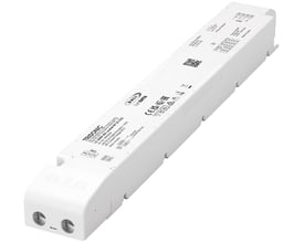 Tridonic DALI-2 LC LED driver med 200W og 48V udgangsspænding, fremstillet i hvidt plast med tydelige mærkninger.