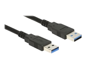 Delock USB 3.0-kabel på 5 meter i sort med to USB Type-A-hanstik vist i hver sin ende.