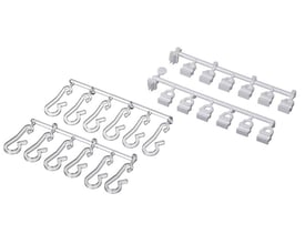 Leijma Stabil-serien glidere og kroge i hvid klar plast, 12 stk. klar til montering på gardinstang.