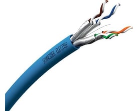 Schneider Electric Actassi Cat 6A U/FTP netværkskabel med blå, halogenfri yderkappe og synlige skærmede par.