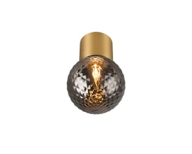 SLV VARYT CL loftlampe med mønstret, grålig glas skærm og synlig glødepære, monteret på messingfarvet metalbase.