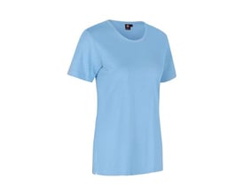ID Identity T-shirt til damer i lys blå, størrelse M, med rund hals og slids i siden, let figursyet pasform.