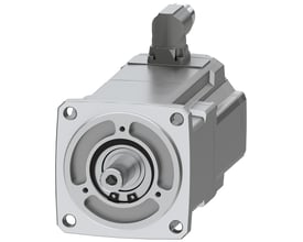 Siemens Simotics S-1FK2 HD servomotor i grå metal med cylinderformet aksel, holdbremse og drejelig M17 stik på hvid baggrund.