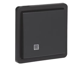 Niko afbryder med linse i sort, 2-polet, IP55, med firkantet klar linse til LED-indikator.