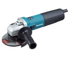 Makita 1400W vinkelsliber 9565CVR med justerbart håndtag og 125mm skive, vist i et anderledes lys.