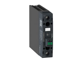 Schneider Electric Harmony solid state relæ SSD1A335BDC3 med 20A, 1 fase, 48-600V AC, viser tilslutninger og Schneider Electric logo.