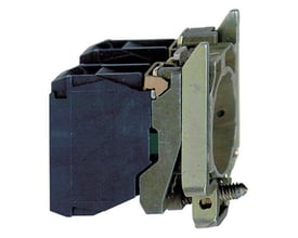 Detaljeret sidebillede af Schneider Electric kontaktelement ZB4BZ103, der viser monteringsmekanismen og IP20 klassificeringen.