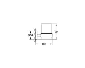 Teknisk tegning af Grohe Essentials glas med hold, der viser dimensioner på 54mm, 106mm og 99mm.