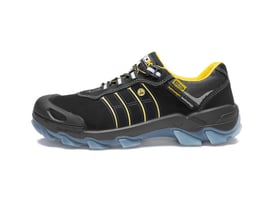 HKSDK B3 sikkerhedssko, str. 47, sort/gul, med tydelig 'lightweight technology' mærkat. Skoen har et sporty design med blå sål.