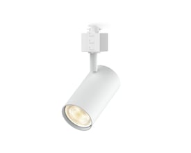 Hvid Philips EasyLink Zilo SP-spotlampe med cylindrisk, justerbart spothoved og skinneadapter.