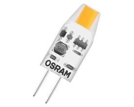 LEDVANCE LED PIN Micro 10 LED-lyskilde med G4-stiftsokkel set skråt forfra, med synlige komponenter og to ben.