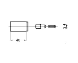 Teknisk tegning af Grohe forlængelsessæt til 1/2" indbygningsventiler, viser alle tre dele og 40 mm forlængelse.