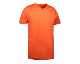 ID Identity børne T-shirt i klar orange med V-hals og korte ærmer, perfekt til aktiv leg.